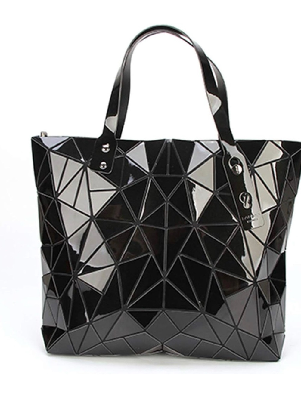 Black Geometric Lattice Tote Bag | Origami Shifting Triangles Glossy